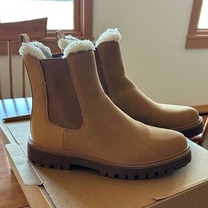 J. Crew Tan Ankle Boots with Shearling Lining